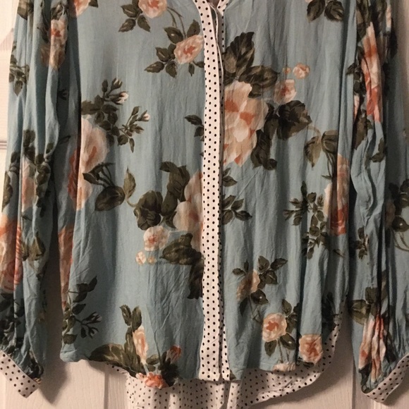 Soft Surroundings Blue Floral and Polka Dot Mixed Print Button Down Blouse - Picture 6 of 11